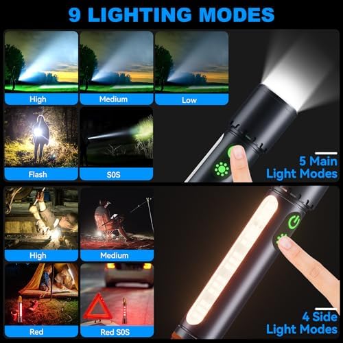 Flashlight Rechargeable LED Magnetic with 9 Modes