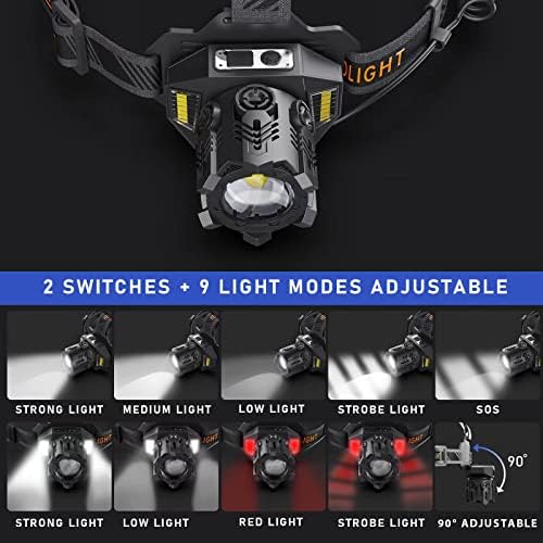 90000 Lumens Rechargeable Headlamp - Waterproof Hard Hat Design