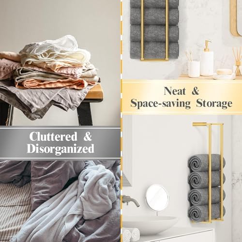 NSCMQSL Brushed Gold Towel Rack Stainless Steel Towel Holder for Bathroom