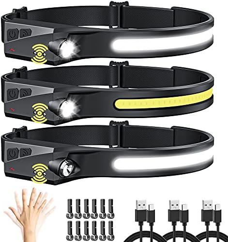 UUYEE Rechargeable 3-Pack Headlamp 230 Floodlight with Motion Sensor LED Modes