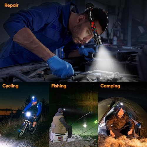 IPX7 Waterproof Headlamp with 9 Lighting Modes