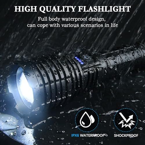Rechargeable Tactical Flashlight 1800000 Lumens 5 Modes Waterproof 31 Hour Runtime