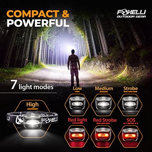 Foxelli LED Headlamp Flashlight for Adults Kids Running Camping Hiking Head Lamp