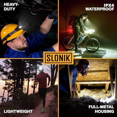 SLONIK Rechargeable Headlamp - 1000 Lumens 60ft Beam