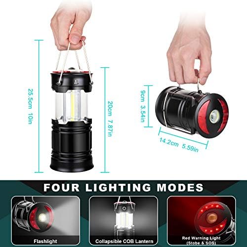2-Piece Rechargeable LED Camping Lantern with Red Warning for Survival
