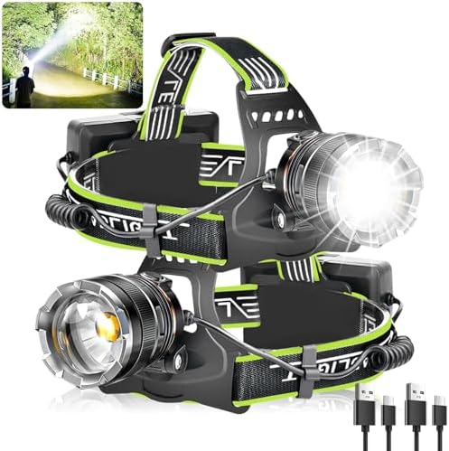 AikertecRechargeable Headlamp 120000LM Bright Super Bright IPX7 Waterproof Hiking Camping 2 Pack
