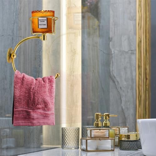 Gold-Tone Towel Holder with Candle Bin for Bathroom More