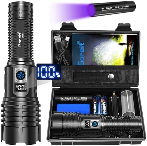 Goreit Adjustable 990000 Lumens Handheld Flashlight Waterproof Rechargeable for Emergency Use