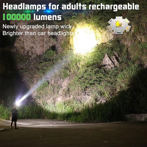 AikertecRechargeable Headlamp 120000LM Bright Super Bright IPX7 Waterproof Hiking Camping 2 Pack