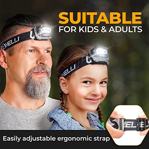 Foxelli LED Headlamp Flashlight for Adults Kids Running Camping Hiking Head Lamp