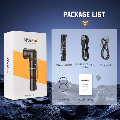 Wurkkos HD11 Right Angle Flashlight with 1800 Lumens Magnetic Flashlight