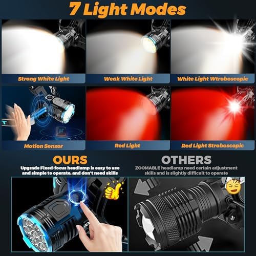 XILUO 300000 LM Red Headlamp - 7 Modes Adjustable Angle