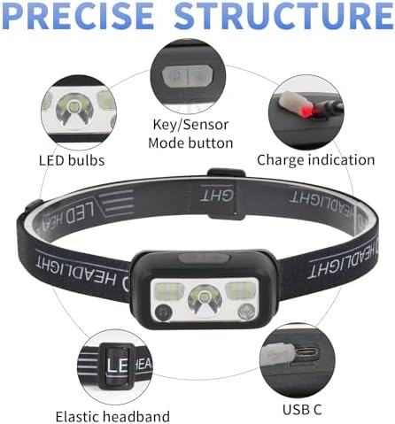 Hilngav Rechargeable Headlamp 4-Pack White Red Lights for Camping Running