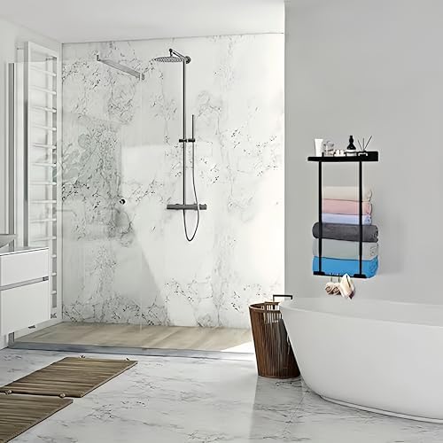 Space-Saving Black Towel Rack with Adjustable Length for Home Use