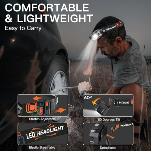 KunHe 4 Pack Headlamp Rechargeable Headlight for Outdoor Use