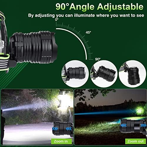 High-Brightness Rechargeable Headlamp 100000 Lumens 5 Modes 90 Adjustable IPX7 Waterproof