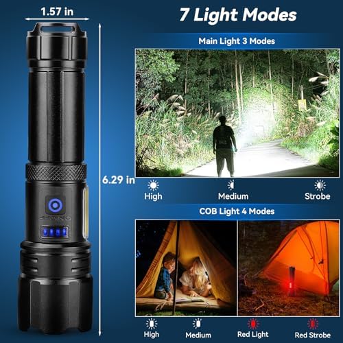 900000 LUMEN rechargeable flashlight 7 modes waterproof