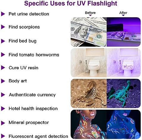 4Pack UV Flashlight for Pets Travelers Compact Waterproof