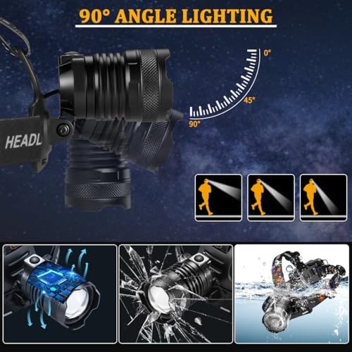 KYEKIO Headlamp Rechargeable 4 Mode Light Adjustable for Forehead Camping