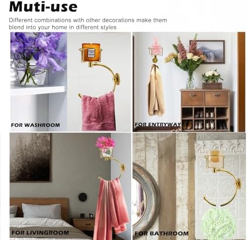 Gold-Tone Towel Holder with Candle Bin for Bathroom More