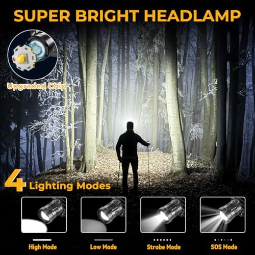 UUYEE 2-Piece Headlamp Adjustable Bright Rechargeable Camping Essentials