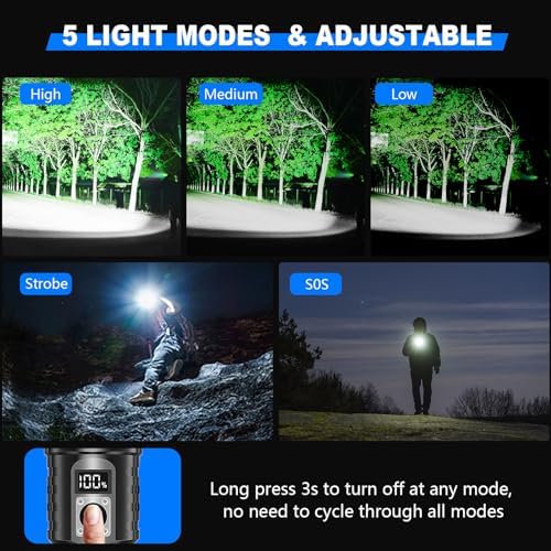 Goreit Adjustable 990000 Lumens Handheld Flashlight Waterproof Rechargeable for Emergency Use