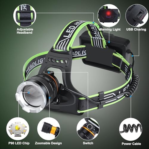 AikertecRechargeable Headlamp 120000LM Bright Super Bright IPX7 Waterproof Hiking Camping 2 Pack