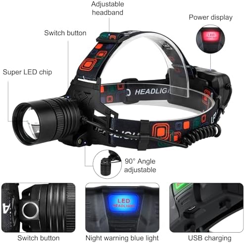 SKNSL Rechargeable Headlamp 2Pack with 3 Modes and 90 Adjustability