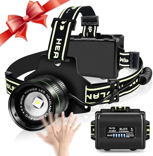 100000 Lumens Rechargeable Headlamp with 180 Adjustable IPX6 Waterproof Zoomable More