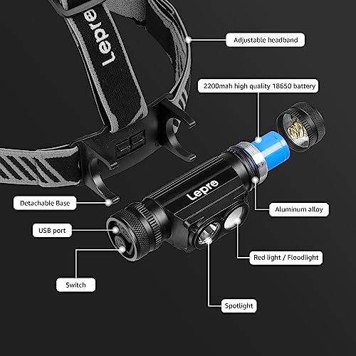 Lepro 1000 Lumen Headlamp - 500FT Flashlight for Camping Hiking