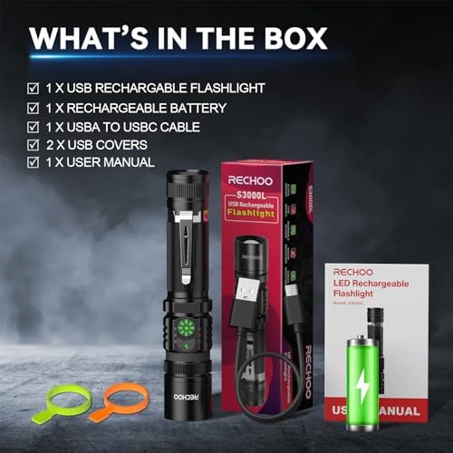 RECHOO Rechargeable Flashlight WaterproofE DC Tool