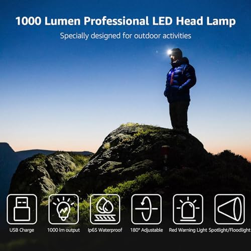 Lepro 1000 Lumen Headlamp - 500FT Flashlight for Camping Hiking