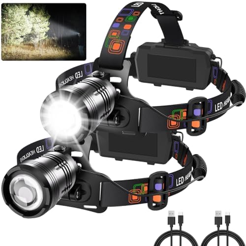 UUYEE 2-Piece Headlamp Adjustable Bright Rechargeable Camping Essentials