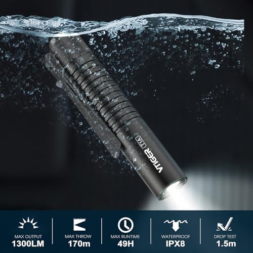 VTIGER T1A 1300 Lumens EDC Flashlight with Magnetic Clip