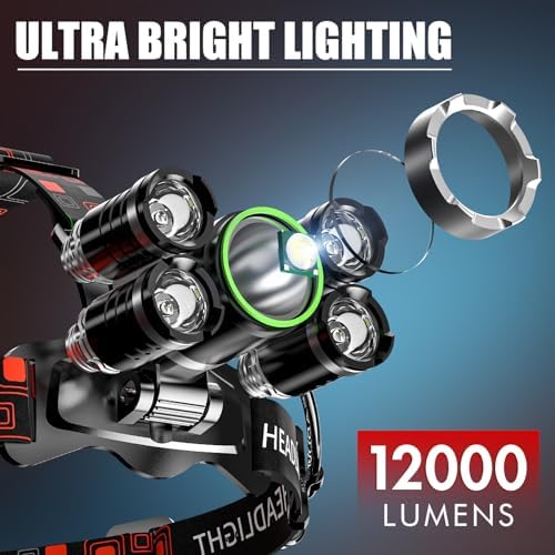 12000 Lumens Rechargeable LED Headlamp for Camping Hiking Hunting