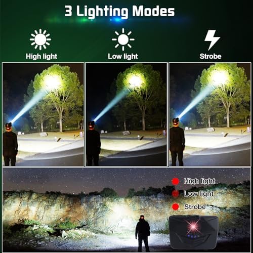AikertecRechargeable Headlamp 120000LM Bright Super Bright IPX7 Waterproof Hiking Camping 2 Pack