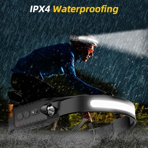 Rechargeable LED Headlamp 2-Pack 230 Wide Beam COB USB-C Charging Waterproof