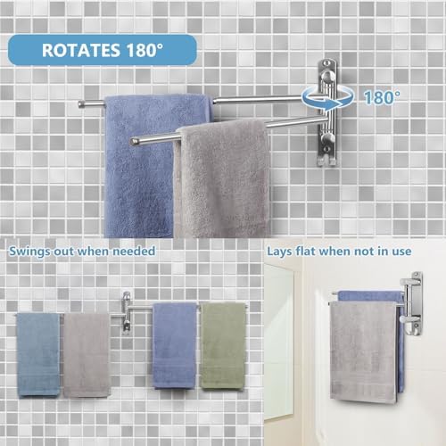 Adjustable Space-Saving Towel Rack Stainless Steel with Swivel Arms for Bathroom