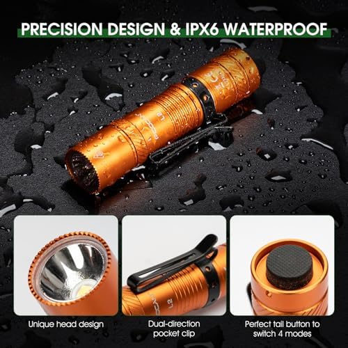 Compact Rechargeable 1200 Lumens EDC Flashlight with 4 Modes