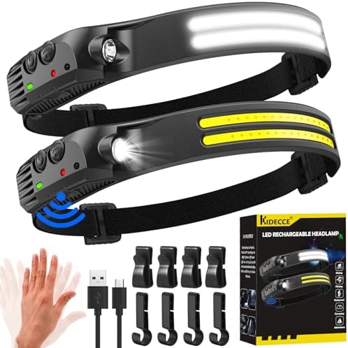 KIDECCE Rechargeable Headlamp 230 wide beam set - 2000 lumens Motion sensor