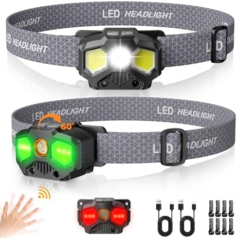 Bright Durable Rechargeable Headlamp 1400 Lumens in RedGreenWhite 14 Modes