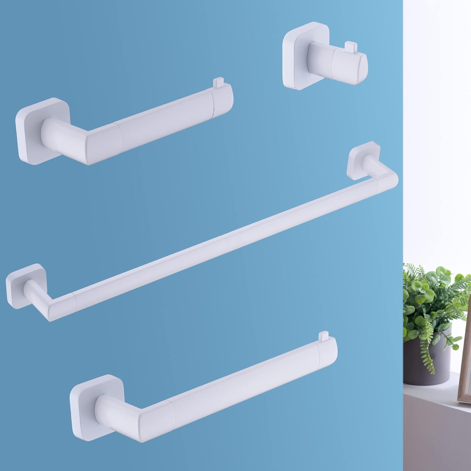 High-Quality White Bathroom Towel Bar Set with Stainless Steel 4-Piece