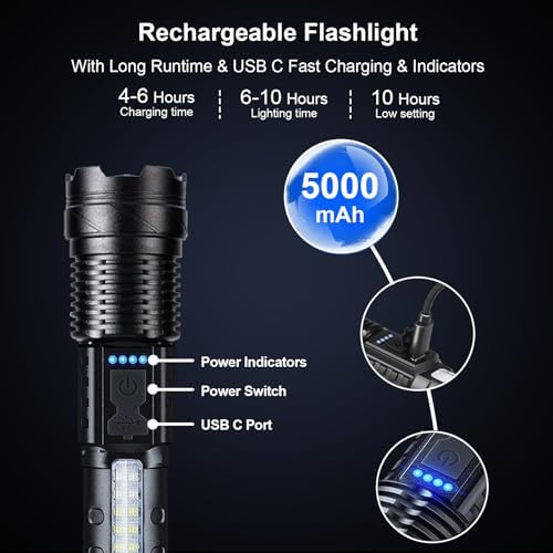 Handheld Flashlights for Tough Jobs Zoom Function 1000000 Lumens with Dual Illuminations