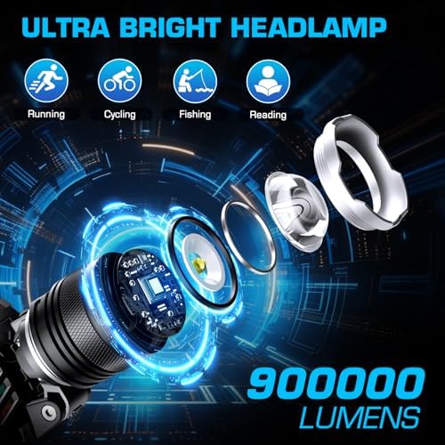 LED Rechargeable Headlamp with 5 Modes 900000 Lumens
