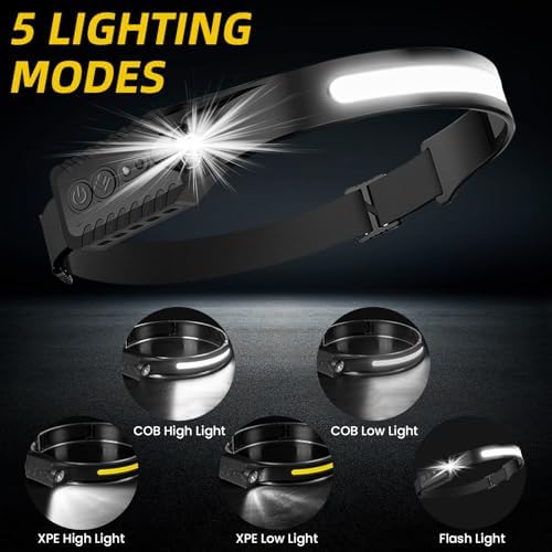Rechargeable LED Headlamp 2-Pack 230 Wide Beam COB USB-C Charging Waterproof