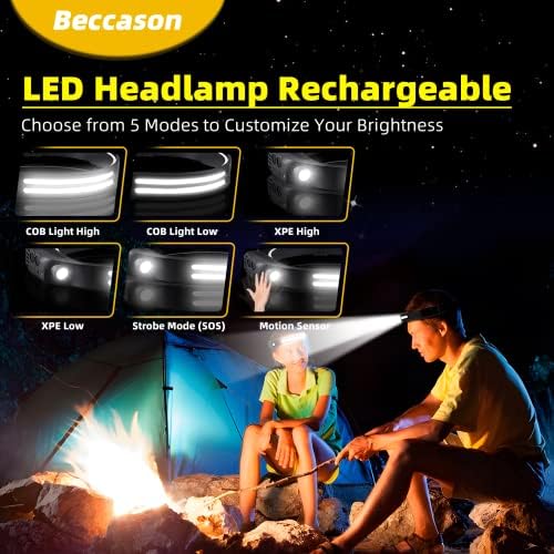 Beccason LED Headlamp Set - 4 in 1 Rechargeable 230 Beam camping essentials