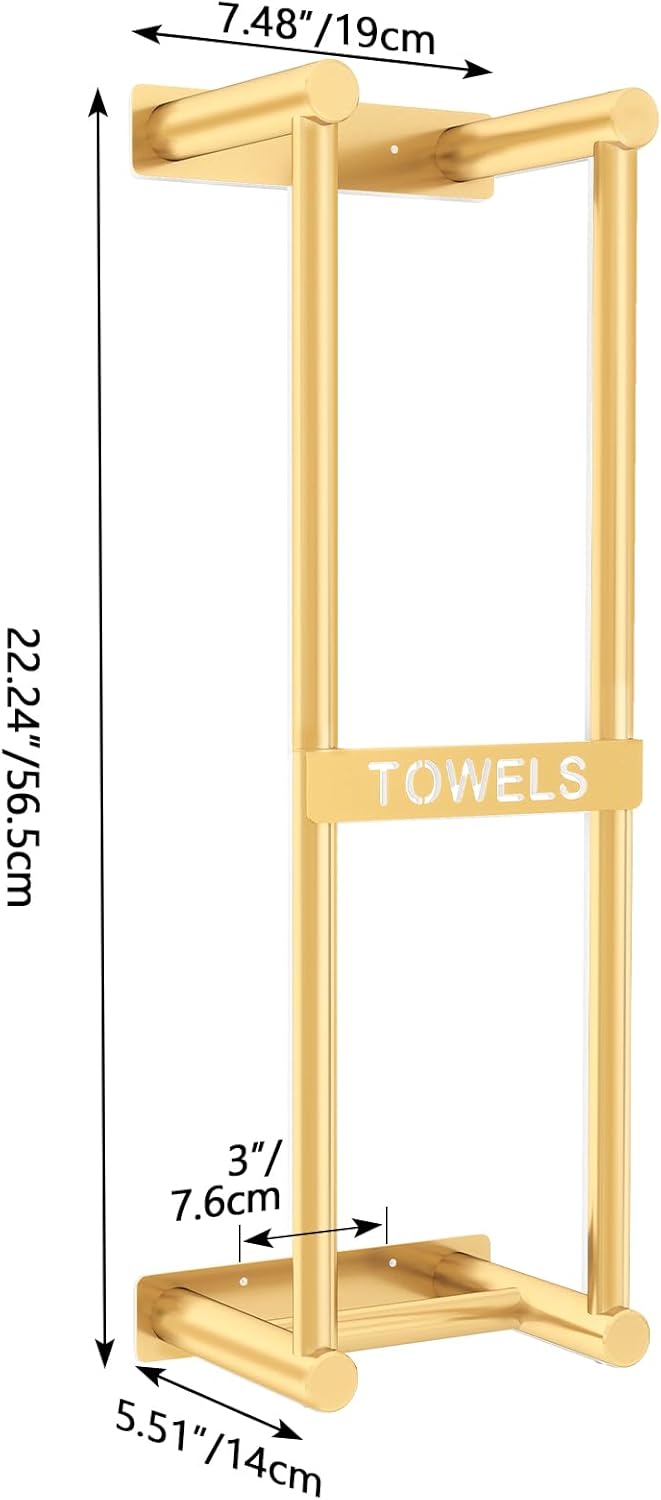 STWWO Bathroom Towel Storage Rack - Gold 4 Towels