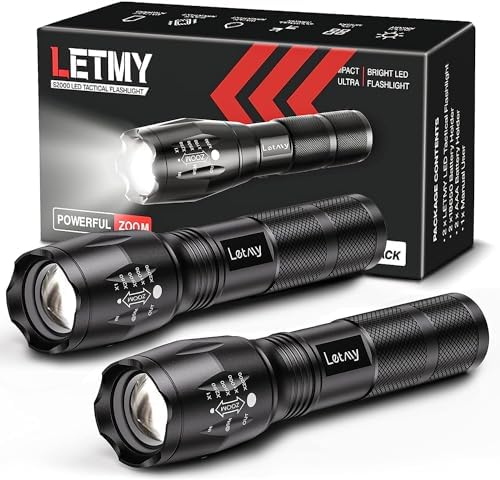 LETMYTactical Flashlight - Bright Waterproof 2 Pack for Camping Emergencies