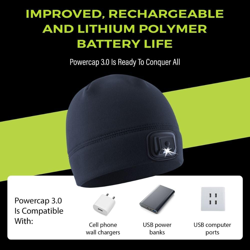 Powercap 30 USB Rechargeable LED Beanie - 150 Lumens - Dad Gift