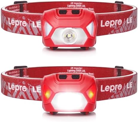 Sunbrighter Red LED Headlamp with 1300Lux - IPX4 Waterproof for Hiking and Camping